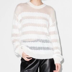 RTA Agatha striped knitted top White Cream Women's Sweater NWT